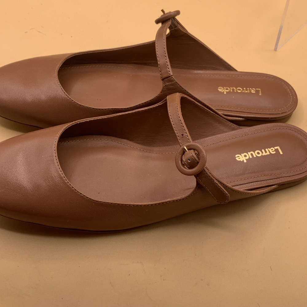 Larroudé Blair Flat Mules in Caramel Leather Hand Made in Brazil Wmn's Size US 8 - Picture 3 of 6